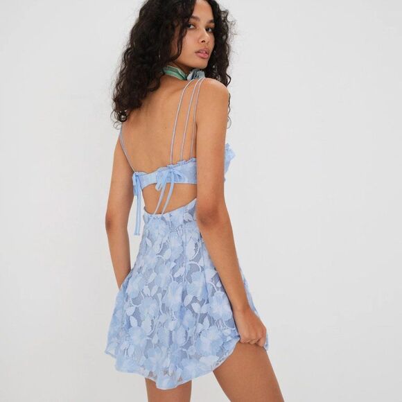 FOR LOVE & LEMONS Kate Mini Floral Dress in Blue NWT - Picture 2 of 10